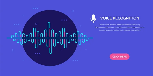 Voice Recognition Systeemconcept Banner Sound Wave Beeld Met Microfoon Icoon — Stockvector