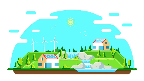 Renewable energy eco friendly settlement — Stock Vector