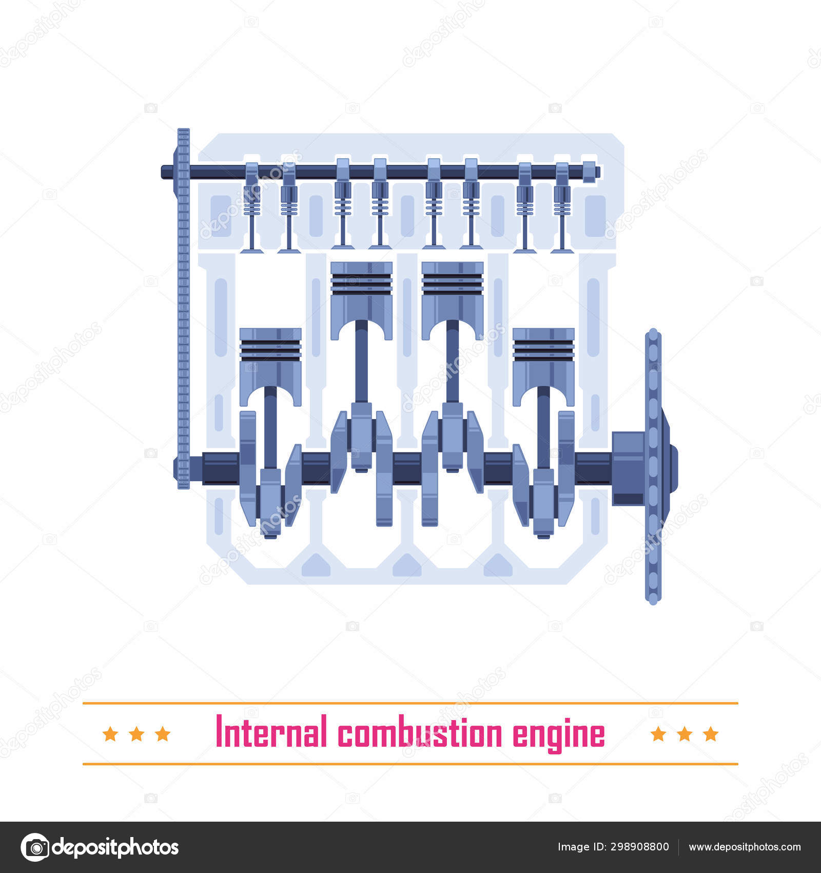 Desenho de um motor de combustão interna em um vetor de fundo branco