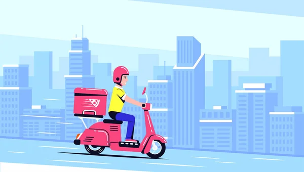 Ragazzo consegna su scooter — Vettoriale Stock