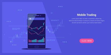 mobil ticaret afiş, online ticaret, düz tarzı