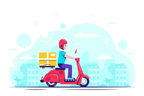 Tipo de entrega en scooter, ilustración de estilo plano — Vector de stock