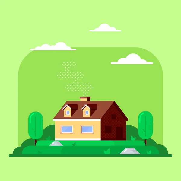 Private family cottage house, flat style illustration — Stock Vector
