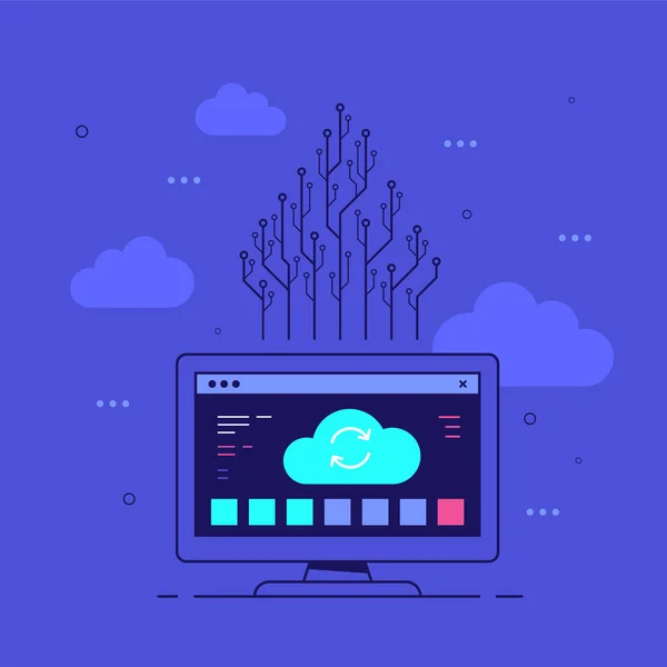 Cloud Computing Konzept Banner Datenübertragung Und Speicherung Auf Cloud Servern — Stockvektor