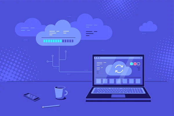 Cloud Computing Konzept Banner Datenübertragung Und Speicherung Auf Cloud Servern — Stockvektor