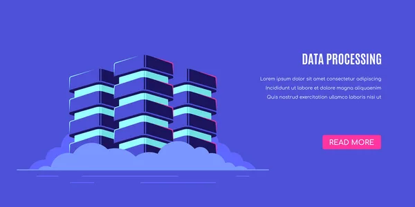 Banco Dados Design Banner Conceito Processamento Dados Ilustração Vetorial Estilo —  Vetores de Stock