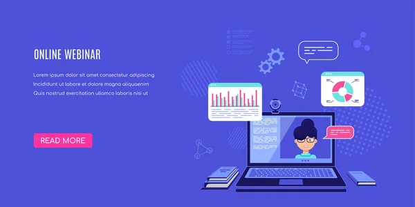 Ordinateur Portable Moderne Avec Lecteur Vidéo Ligne Écran Webinaire Ligne — Image vectorielle