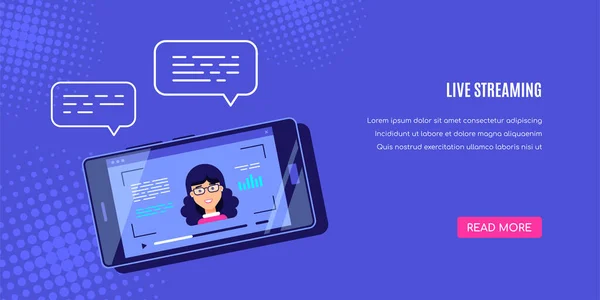 Smartphone Moderne Avec Lecteur Vidéo Ligne Écran Diffusion Mobile Podcast — Image vectorielle