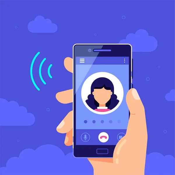 Mano Sostiene Teléfono Inteligente Con Llamada Saliente Una Pantalla Llamando — Archivo Imágenes Vectoriales
