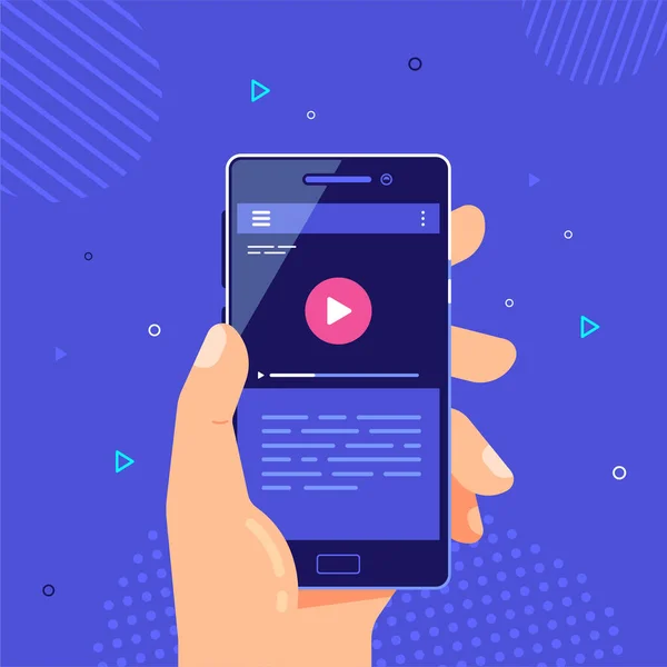 Männliche Hand Hält Handy Mit Videoplayer Auf Dem Bildschirm Mobile — Stockvektor