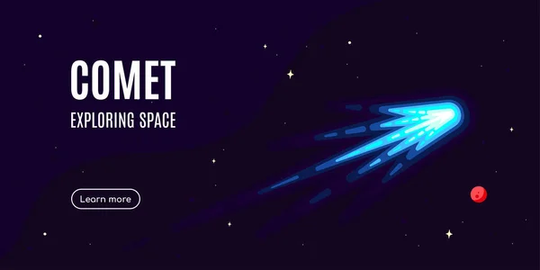 彗星とのスペースバナー 宇宙研究の概念バナー 宇宙空間を探索する 平面図ベクトル図 — ストックベクタ