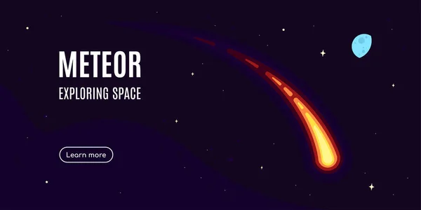 Űrzászló Meteorral Aszteroida Űrkutatási Koncepció Banner Felfedező Külső Spase Lapos — Stock Vector