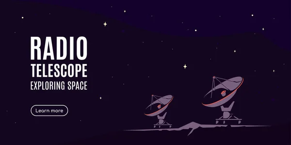 Banner Espacial Con Radiotelescopio Banner Concepto Investigación Espacial Explorando Espacio — Archivo Imágenes Vectoriales