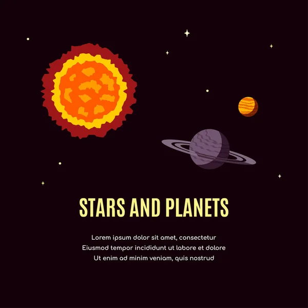 有恒星和行星的太空横幅 空间研究概念横幅 探索外太空 平面样式矢量图解 — 图库矢量图片