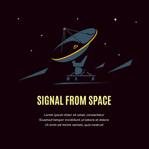 Bandiera Spaziale Con Radiotelescopio Concetto Ricerca Spaziale Banner Esplorare Spase — Vettoriale Stock