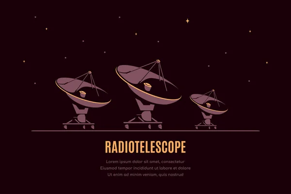 Bannière Spatiale Avec Radiotélescope Bannière Concept Recherche Spatiale Explorant Spase — Image vectorielle