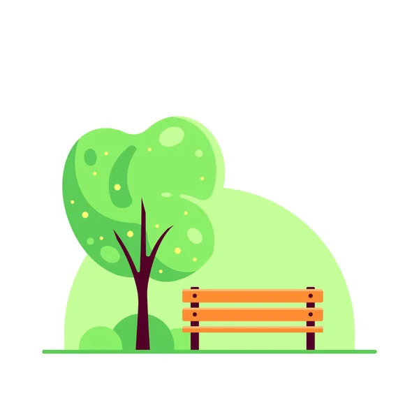 Скамейка Весеннем Городском Парке Цветущим Деревом Белом Фоне Концепция Hello — стоковый вектор