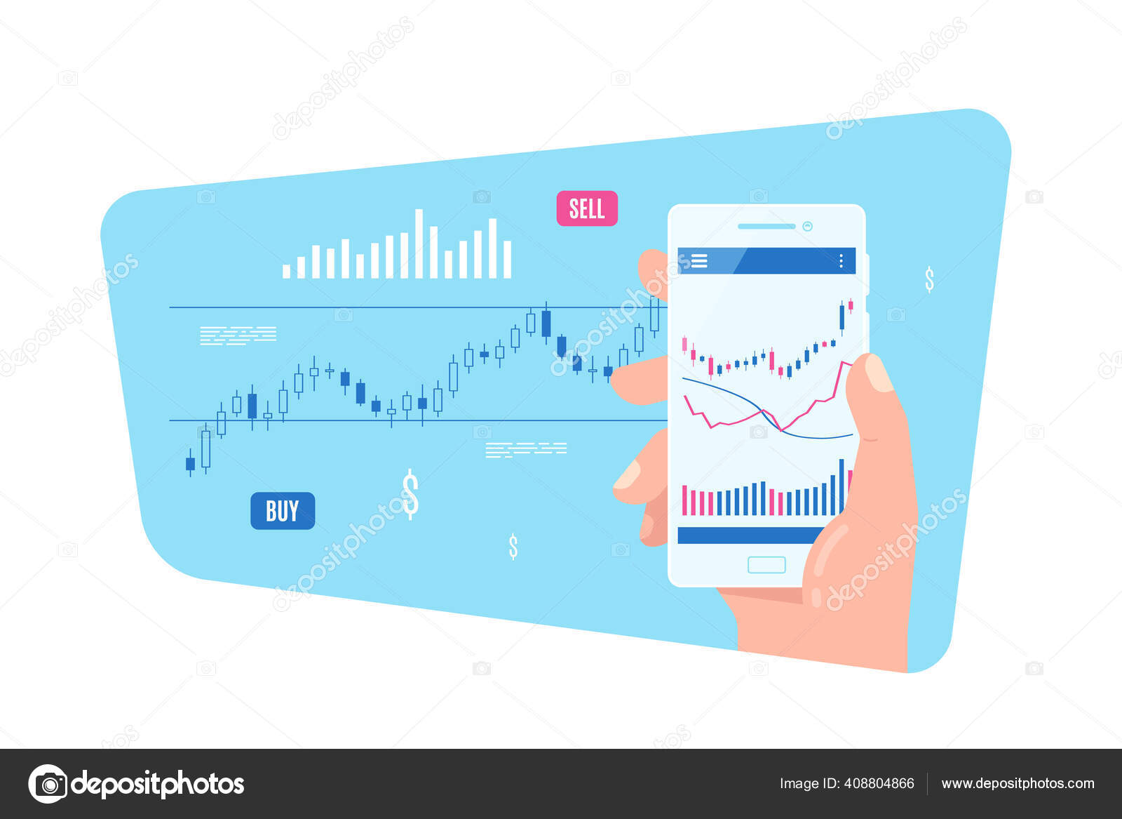 Male Hand Holding Smartphone Candlestick Graph Screen Mobile Trading