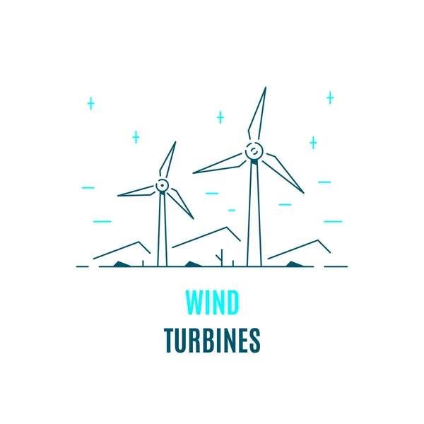Turbines Éoliennes Logo Icône Concept Énergie Éolienne Illustration Art Linéaire — Image vectorielle