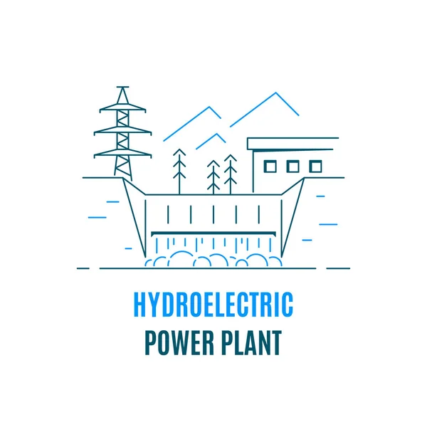 Hydroelectric Power Plant Logo Icon Design Water Energy Concept Flat — Stock Vector