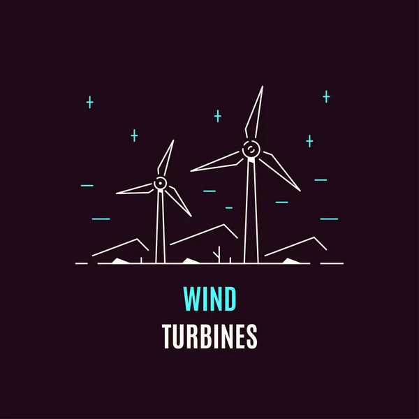 Turbines Éoliennes Logo Icône Concept Énergie Éolienne Illustration Art Linéaire — Image vectorielle