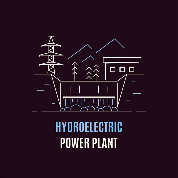 Hydroelectric Power Plant Logo Icon Design Water Energy Concept Flat — Stock Vector