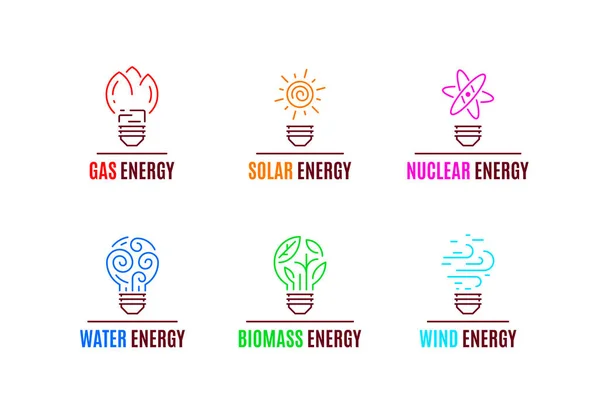 Set Energy Sources Logo Templates Icon Design Green Energy Renewable — Stock Vector
