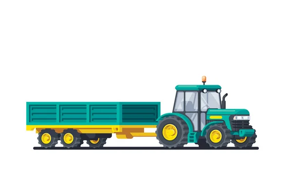 Трактор Прицепом Изолирован Белом Фоне Сельскохозяйственные Машины Плоская Иллюстрация — стоковый вектор
