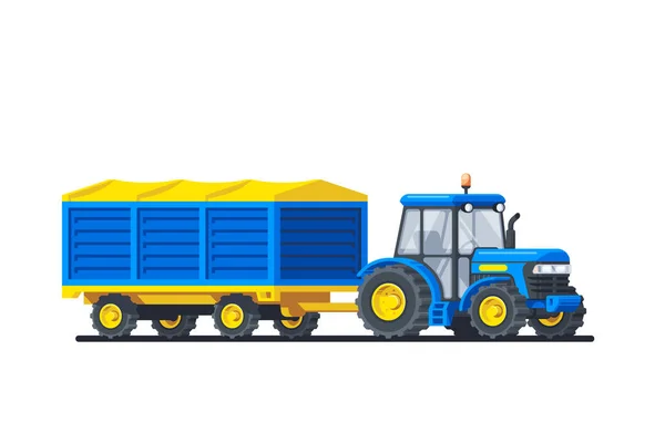 Tracteur Avec Remorque Isolée Sur Fond Blanc Machines Agricoles Illustration — Image vectorielle