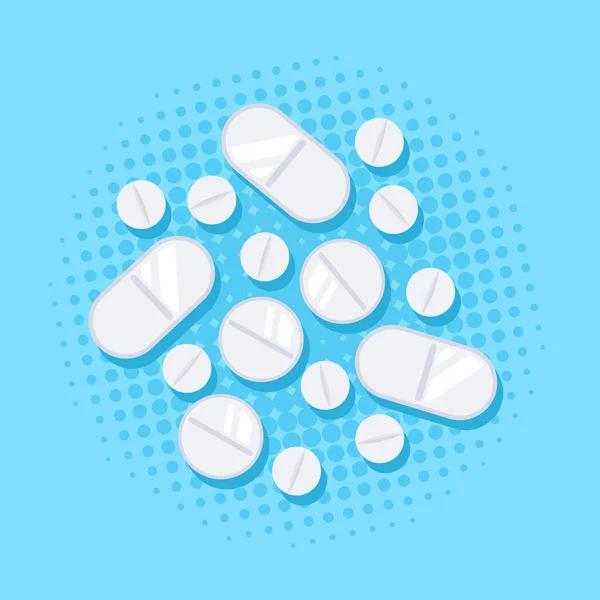 Плоский Дизайн Баннера Лекарствами Таблетки Обезболивающие Антибиотики Витамины Векторная Иллюстрация — стоковый вектор