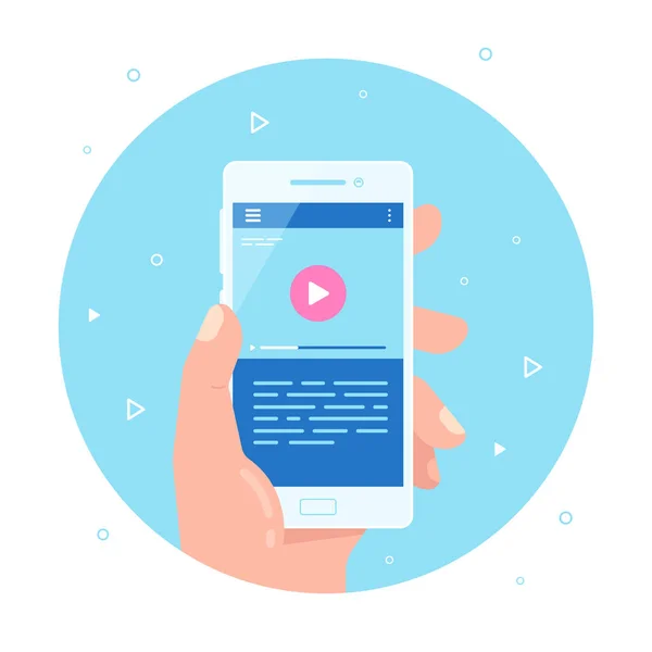Männliche Hand Hält Handy Mit Videoplayer Auf Dem Bildschirm Mobile — Stockvektor
