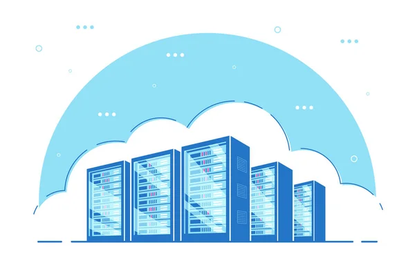 Arbeitsfähige Serverschränke Datenspeicherung Cloud Speicherung Rechenzentrumskonzept Flaches Design Für Banner — Stockvektor