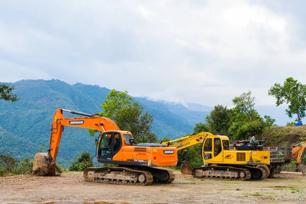 Nepal Pokhara Sedi Bagar May 2020 Crawler Excavators Construction Site — Stock Photo, Image