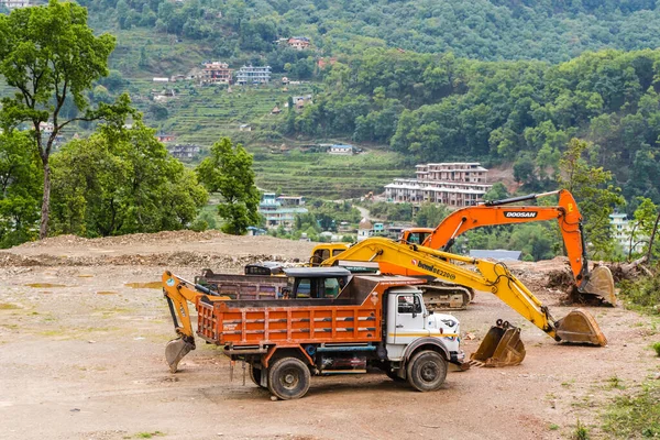 Nepal Pokhara Sedi Bagar May 2020 Crawler Excavators Industrial Trucks — Stock Photo, Image