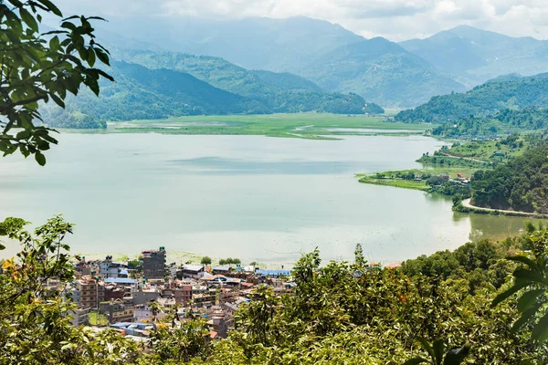 Gyönyörű Kilátás Nyílik Pokhara Város Pheva Nepál Utazás Nepálban Készletkép — Stock Fotó