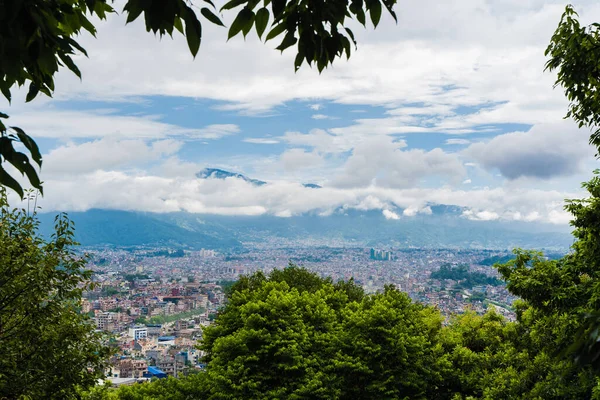 Panorámás Kilátás Nyílik Katmandu Város Fővárosa Nepál Fák Előtérben Stock — Stock Fotó