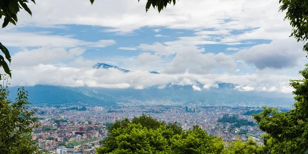 Panorámás Kilátás Nyílik Katmandu Város Fővárosa Nepál Fák Előtérben Stock — Stock Fotó