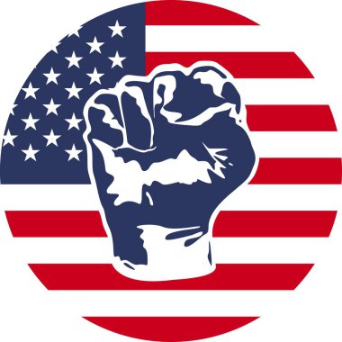 Illustration - Yumruk simgesi ve Amerikan Yıldızları ve Çizgili Bayrağı daire şeklinde. Adalet ve insan hakları ve BLM için protesto işareti