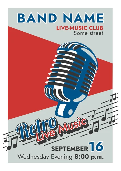 Retro Live Music Kolayca Düzenlenebilir Yüksek Çözünürlüklü Bir Poster Şablonudur — Stok Vektör