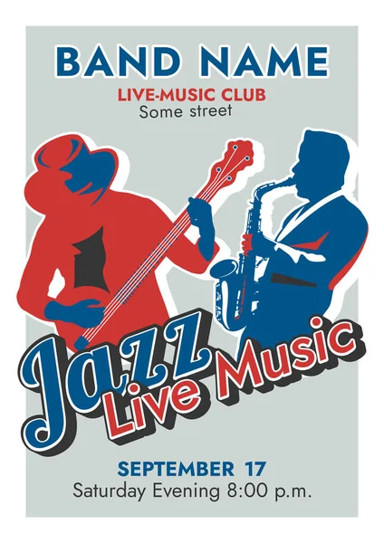 Jazz Live Music Posteri Caz Grubu Silueti Konser Veya Müzik — Stok Vektör