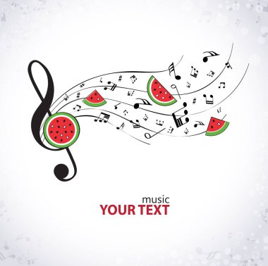 Yaz müzik arka plan notları, tiz nota anahtarı ve karpuz ile