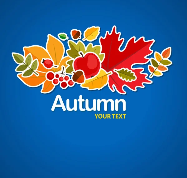 葉と明るい青色秋の背景 — ストックベクタ