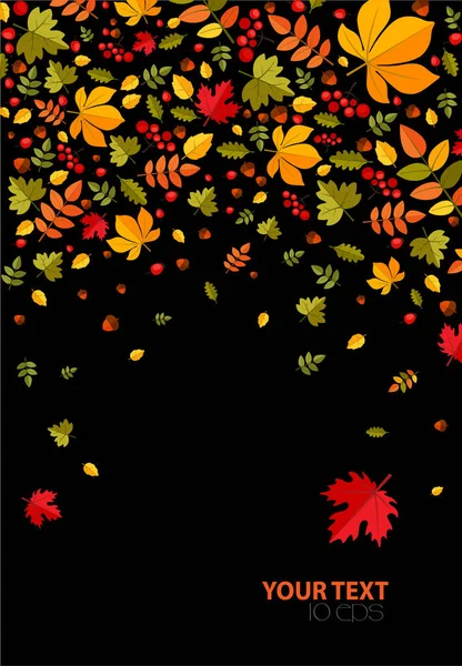 Fond Automne Avec Des Feuilles Brillantes Sur Noir — Image vectorielle