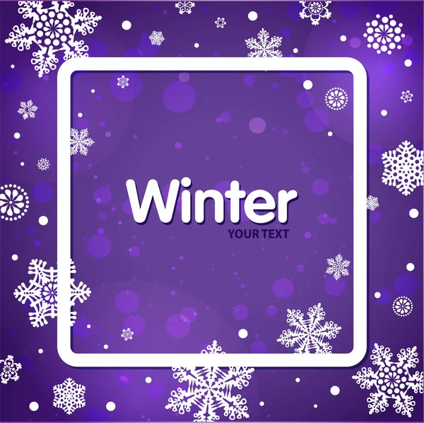 Winter Purple Background Frame Snowflakes — Stock Vector