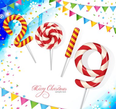 Noel arka planını 2019, şeker kar ve bir Noel ağacı