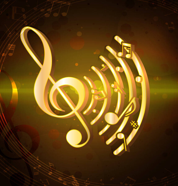 Golden music background with notes 