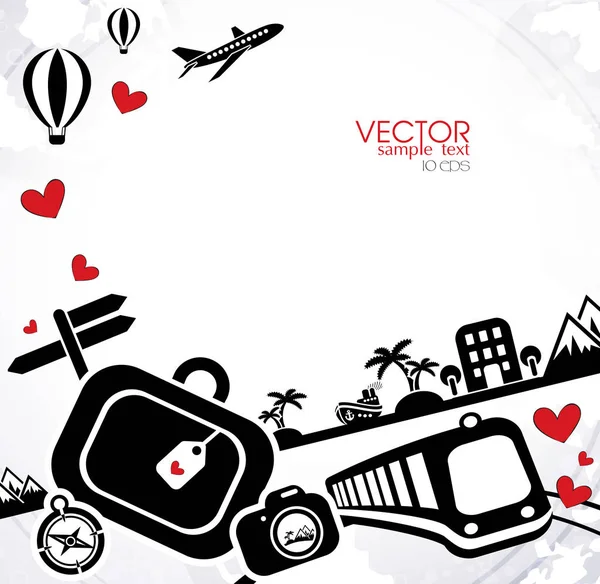 Trasfondo Viaje Con Corazones Ilustración Avión Volando Por Encima Boceto — Vector de stock