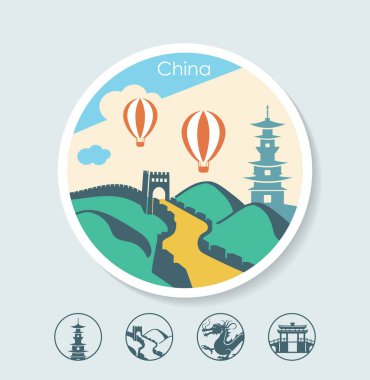 Çin Çin simge vektör konseptiyle seyahat. Çin macera.