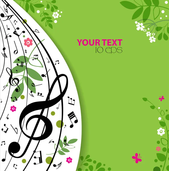 Spring Green Music Background Flowers — Stock Vector