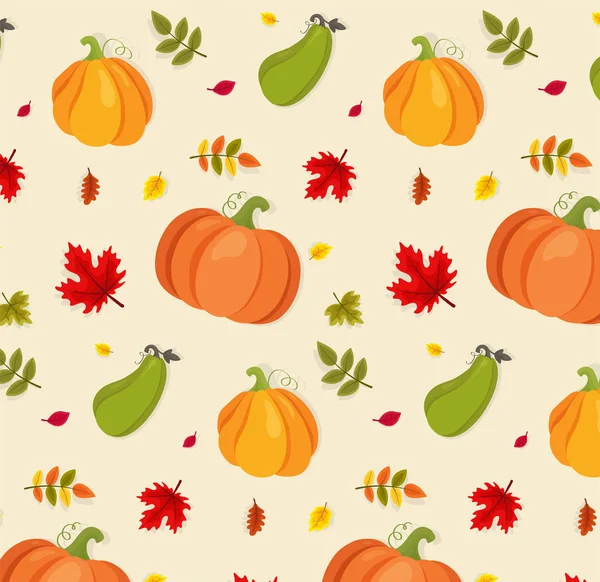 カラフルな葉を持つカボチャの秋のパターン — ストックベクタ